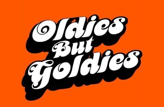 Text "Oldies But Goldies" is displayed in a retro font with white lettering and black shadowing on an orange background. The design, reminiscent of classic advertising, evokes a vintage aesthetic perfect for inbound marketing campaigns.