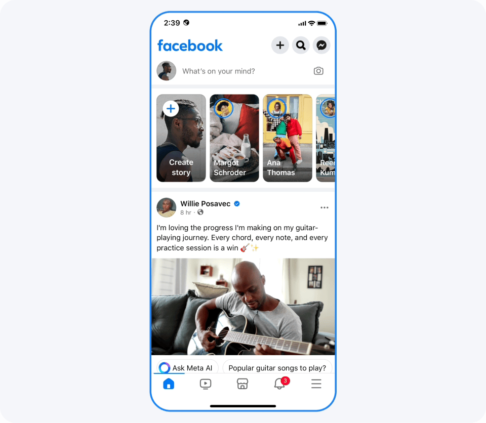 Meta AI integrated into a Facebook Feed