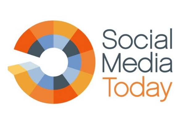 A circular logo with segmented sections in shades of orange, blue, and gray sits to the left of the text "Social Media Today." The text "Social Media" is in gray, while "Today" is in orange. The expert design is modern and minimalist.