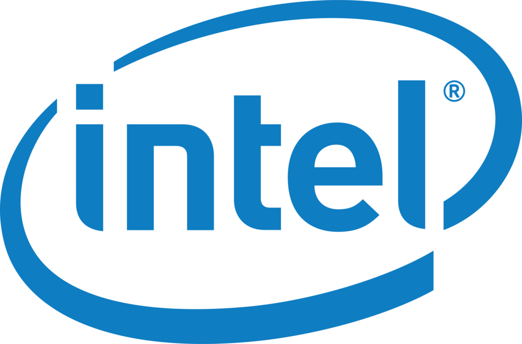 The Intel logo, designed with expert precision, features the word "intel" in lowercase blue letters encircled diagonally by a blue ellipse. The registered trademark symbol (®) is positioned to the upper right of the letter "l", all set against a transparent background.