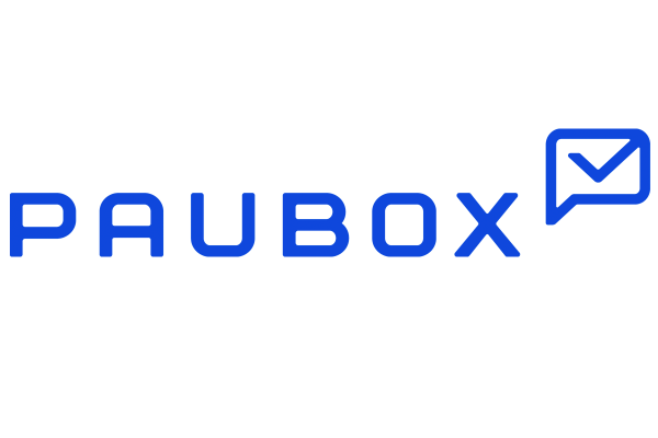The image features the logo of Paubox, with the company name written in blue, stylized letters. To the right of the text is an icon of an envelope with a checkmark inside, also in blue, symbolizing expert secure email services.