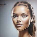 A hand holding a paintbrush intricately adds details to a realistic painting of a woman with long, wavy brown hair, her serene expression captured flawlessly. Airbrush AI aids creators and businesses by perfecting the smooth gradient of gray tones in the background.